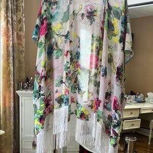 Floral Kimono with Fringe